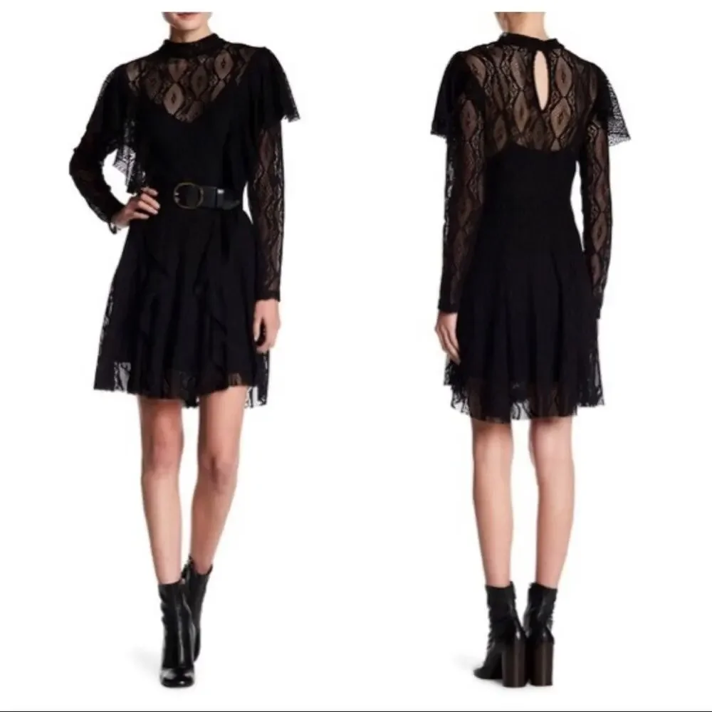 Free People Rock Candy Lace Ruffle Dress Black Size XS NWT